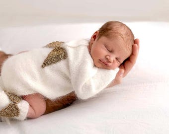 Angora Baby Boy Angel Outfit – Romper, Bonnet & Booties
