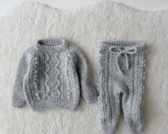 0-3 months Alpaca Knit Sweater Pants Set – Baby Boy Outfit