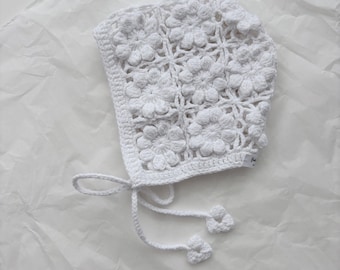 Ready to ship - 12-18 months - Baby girl crochet bonnet - Baby bonnet girl - Flower crochet bonnet - Baby girl bonnet - Summer bonnet