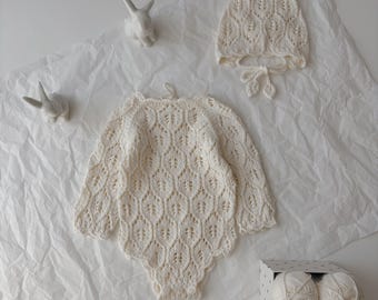 Cotton Knit Baby Romper Set – Cream Bonnet