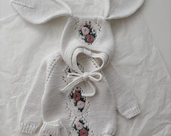 Ready to ship - 0-3 months - Set of 3 - Long sleeve romper, bonnet and socks  - Baby girl - Photo props - Baby girl - Baby flower set