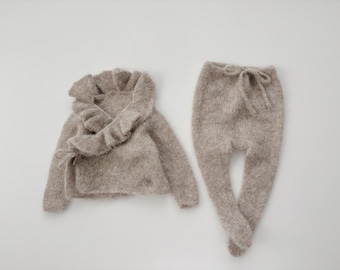 Set of 2 - Baby girl ruffle cardigan - Baby girl pants - Baby girl set - Baby girl outfit - Baby girl outfit - Alpaca silk