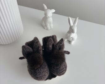 Ready to ship - 0-3 months - Baby bunny booties - Angora booties - Baby girl - Girl booties -  Baby booties - Bunny booties