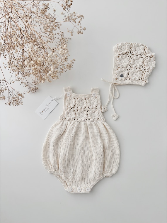 Crochet White Ruffle Baby Romper Crochet Baby Girl Ruffle Romper