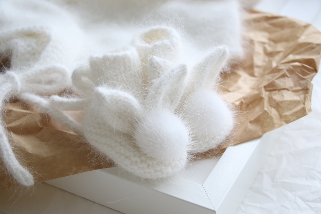 Baby Bunny Booties Made From Angora With Genuine Fur Pom Poms ...