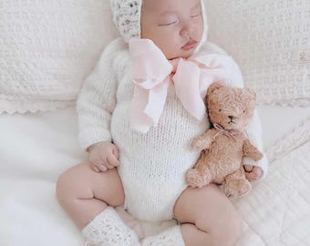Sitter romper - Set of 3 - Long sleeve romper - Baby girl props - Photo props - Sitter girl - Baby photo prop - Cream baby romper - Baby