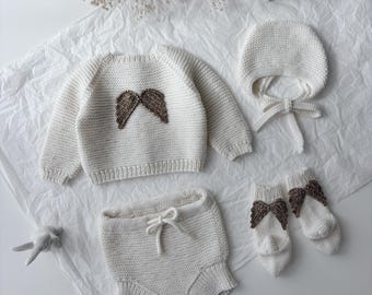 Baby angel set - Set of 4 - Long legs romper - Baby boy outfit - Baby boy - White outfit for boy - Baby boy angel set - Baby booties - Cream