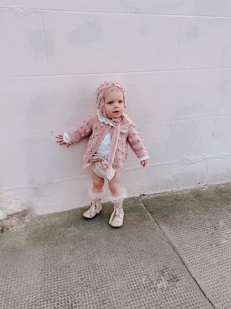 Dusty pink cardigan Popcorn cardigan Photography props Baby cardigan Popcorn bonnet Baby Popcorn cardigan Sitter Baby girl