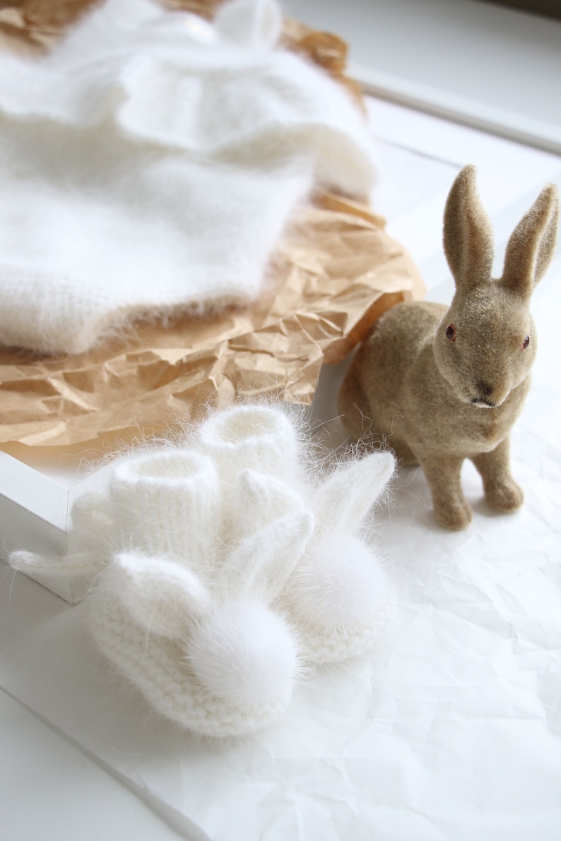 Baby Bunny Booties Made From Angora With Genuine Fur Pom Poms ...