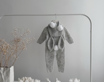 Alpaca Knit Bunny Romper and Bonnet set