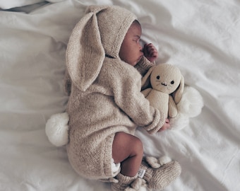 Bunny outfit - Easter outfit - Bunny set - Baby boy outfit - Baby boy bunny - Bunny romper - Bunny set - Bunny bonnet - Beige