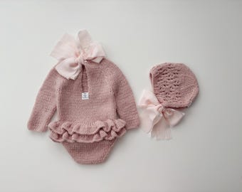 Set of 2 - Baby girl romper - Long sleeve romper - Baby girl props - Photo props - Sitter girl - Baby photo prop - Sitter baby photo - Pink