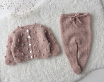 Baby cardigan - Set of 2 - Sitter baby - Sitter cardigan - Popcorn cardigan - Baby panties - Popcorn cardigan and panties - Dusty pink