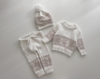 3-6 months - Set of 3 - Baby unisex outfit - Baby girl/boy set - Winter boy outfit - Girls knitting set - Angora- Baby girl