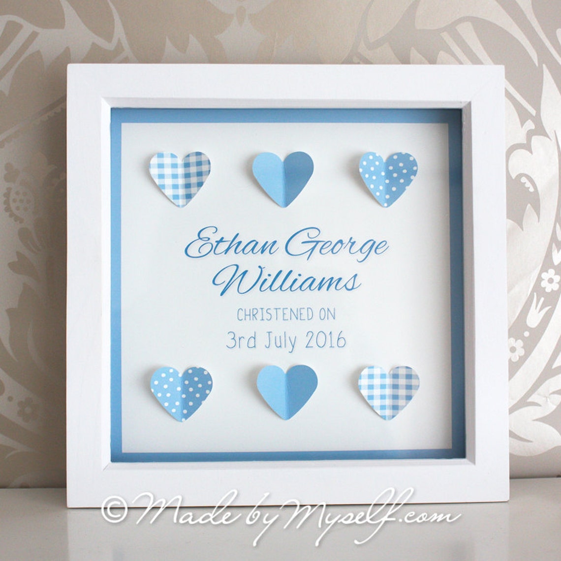 Personalised Christening Gift Baby Boy Framed Hearts Etsy