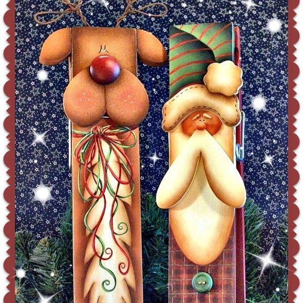 CC115 - Santa & Reindeer 12 inch Memo Clips - Painting E Pattern by Cyndi Combs