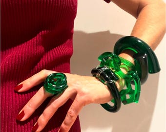 SET EMERALD GREEN Lucite Jewelry – 5-piece Statement Set | 3