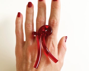 Aries RING, Acrylic Ring, Knot Ring, Statement Ring, Wearable Art, Contemporary Ring, Lucite Ring, Red Ring, Zodiac Ring, Ring