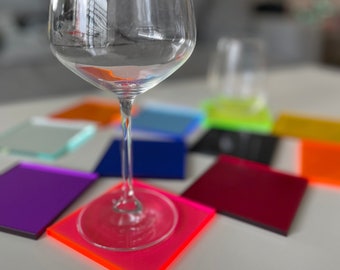 4 CHOFA COASTERS Multicolor Acrylic Coasters, Chofa Home, Lucite Coasters, Acrylic Square Coasters, Contemporary Dining Table Decor