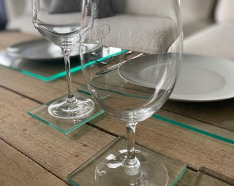 POSAVASOS de vidrio acrílico verde: Decoración contemporánea para comedor, juego de 4