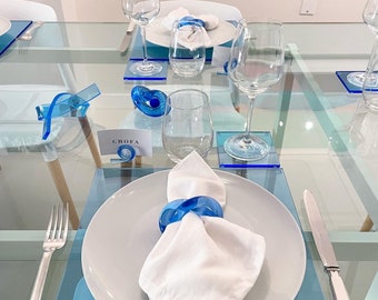 MANTELES INDIVIDUALES Cuadrados de Acrílico Azul Claro: Decoración de Comedor Contemporánea, Juego de 4