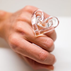Clear Acrylic Heart Knot Ring: Contemporary Lucite Statement