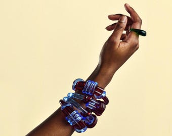 PinkPantheress Collection Tartan Plaid Red + Blue Knot Bangle - Etsy Festival Exclusive