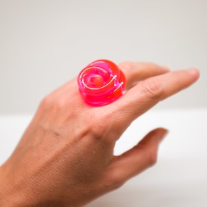 Pink Lucite Knot Ring: Bold Acrylic Statement Jewelry, Handmade in Miami