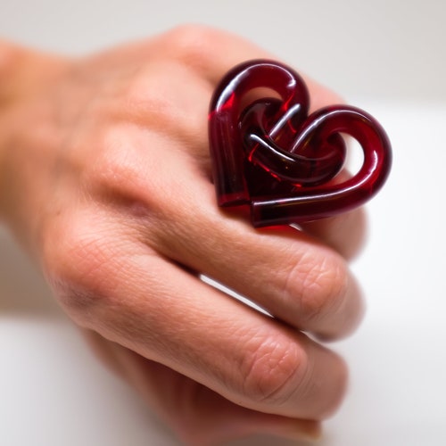 HEART Handmade Red Acrylic Knot Ring: Contemporary Love Ring, Chofa Jewelry