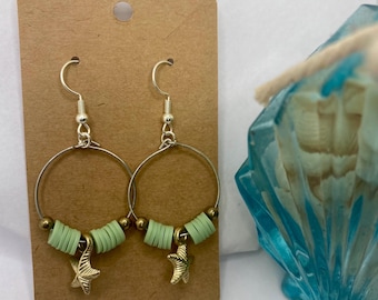 Starfish Hoop Earrings, Clay Beads, Minimalist Jewelry