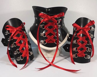 Lace Up Corset Collar and Cuffs Set