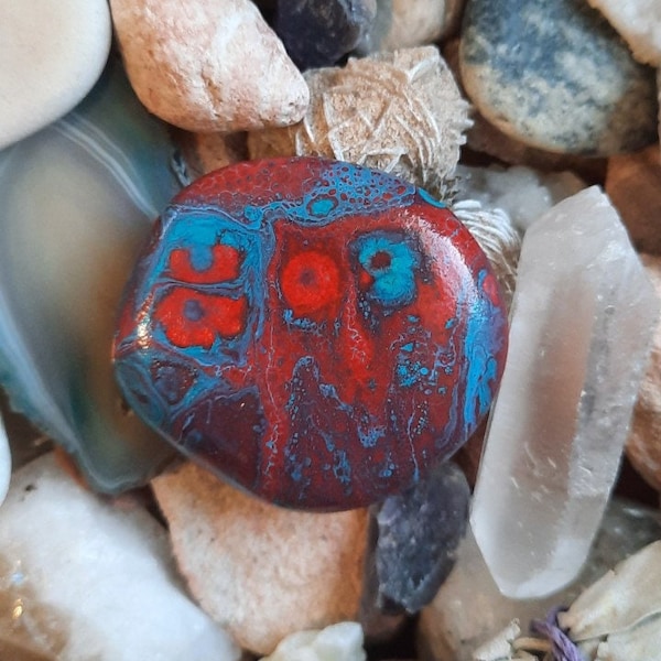 Abstract Owl Fluid Rock Art - Palm Worry Stone - Red Owl - Desk Windowsill Decor - Altar Stone - Witch Stone - Acrylic Rock Owl - Gift