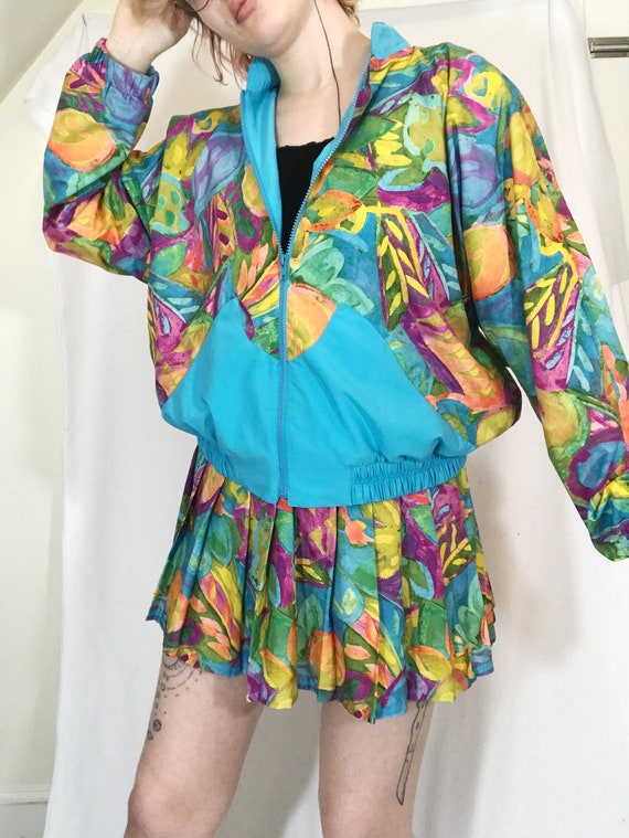 1980s Two Piece Set Abstract Neon Rainbow Fruit Pr