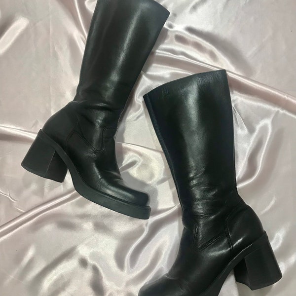 Vintage Chunky Platform Tall MIA Boots 1990s Y2k