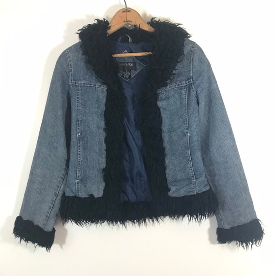 Vintage 90s Y2k Faux Fur Trimmed Denim Jacket Penn