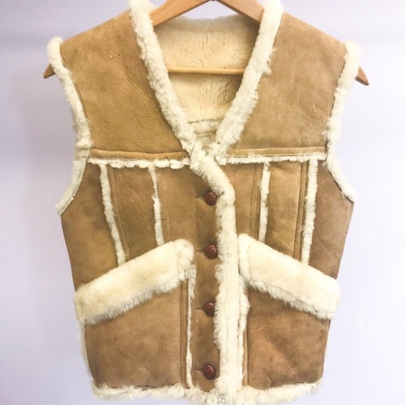 Vtg 70's Genuine Suede Shearling Vest