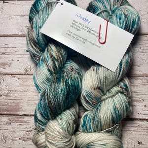 Woodsy | DK weight speckled green, brown, and teal yarn for knitting, crochet, and weaving
