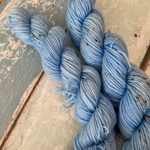 Miss Elizabeth Bennet | tonal light blue with black speckles |  fingering weight mini skein for knitting, crochet, and weaving