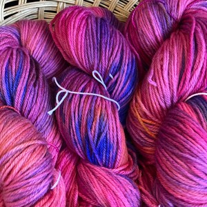 Alaskan Sunset Hand-Dyed DK Yarn Pink, Blue, and Orange