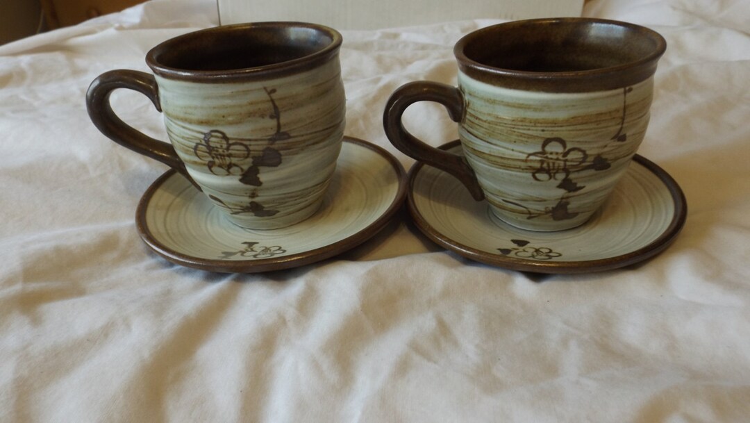 Set of 2 Ceramic Tea Coffee Cups With Saucers CL329 Etsy UK