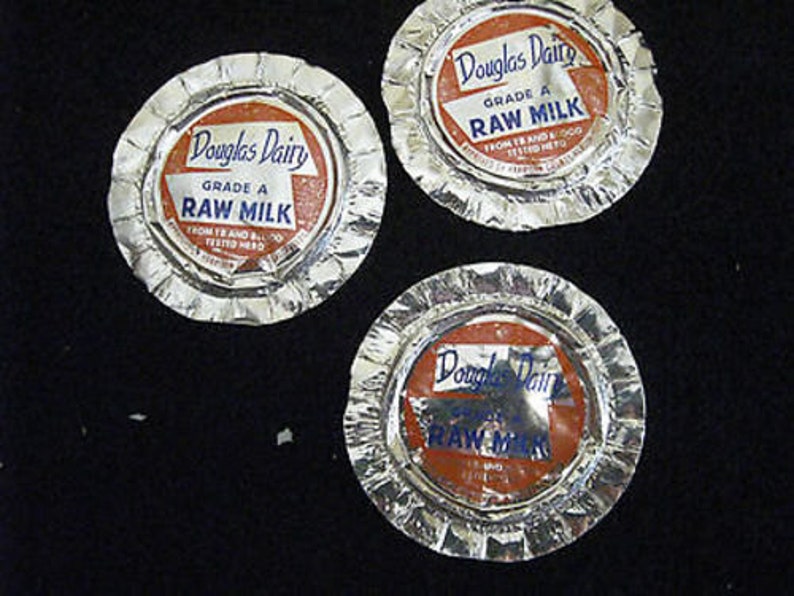 3 Vintage Milk Bottle Tops Caps Douglas Dairy Grade A Raw Milk Etsy