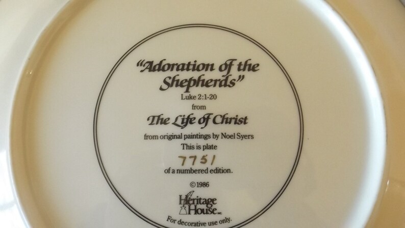 Adoration of the Shepherds 1986 Heritage House Collector Plate Vintage CL35-5