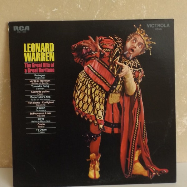 Vintage LP 33rpm Record Great Hits of a Great Baritone Leonard Warren 1971 R-48