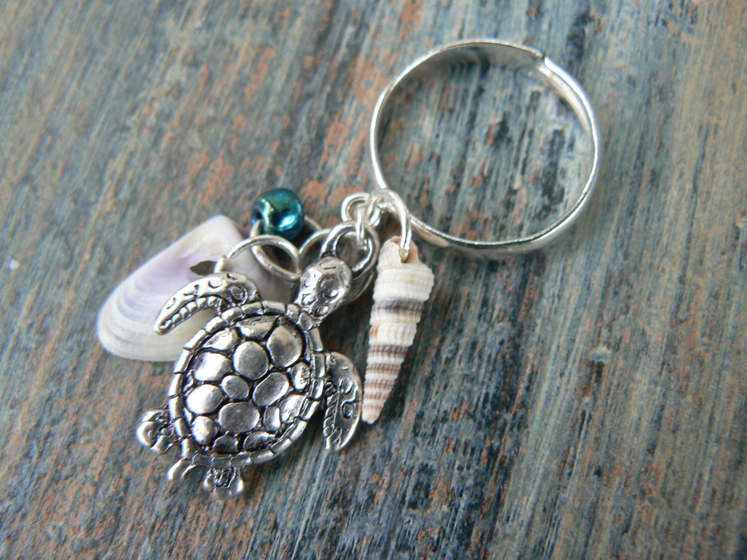 Sea Turtle and Seashell Ring Sea Turtle Charm Seashell Mermaid Etsy