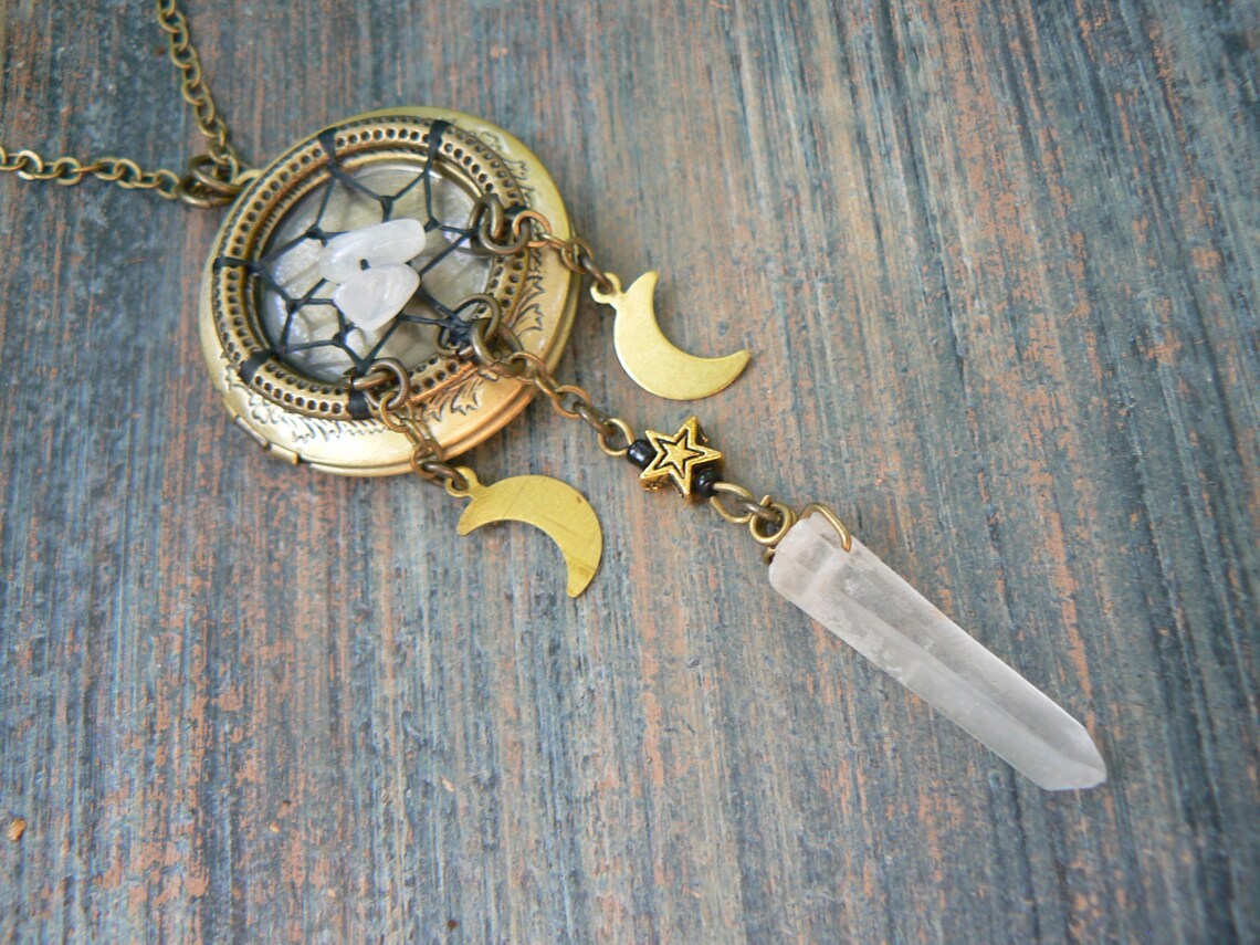 Moonstone Locketdreamcatcher Locketmoon Goddess Etsy