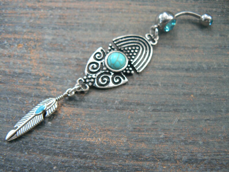tribal belly ring feather belly ring in tribal fusion southwest boho and hipster style