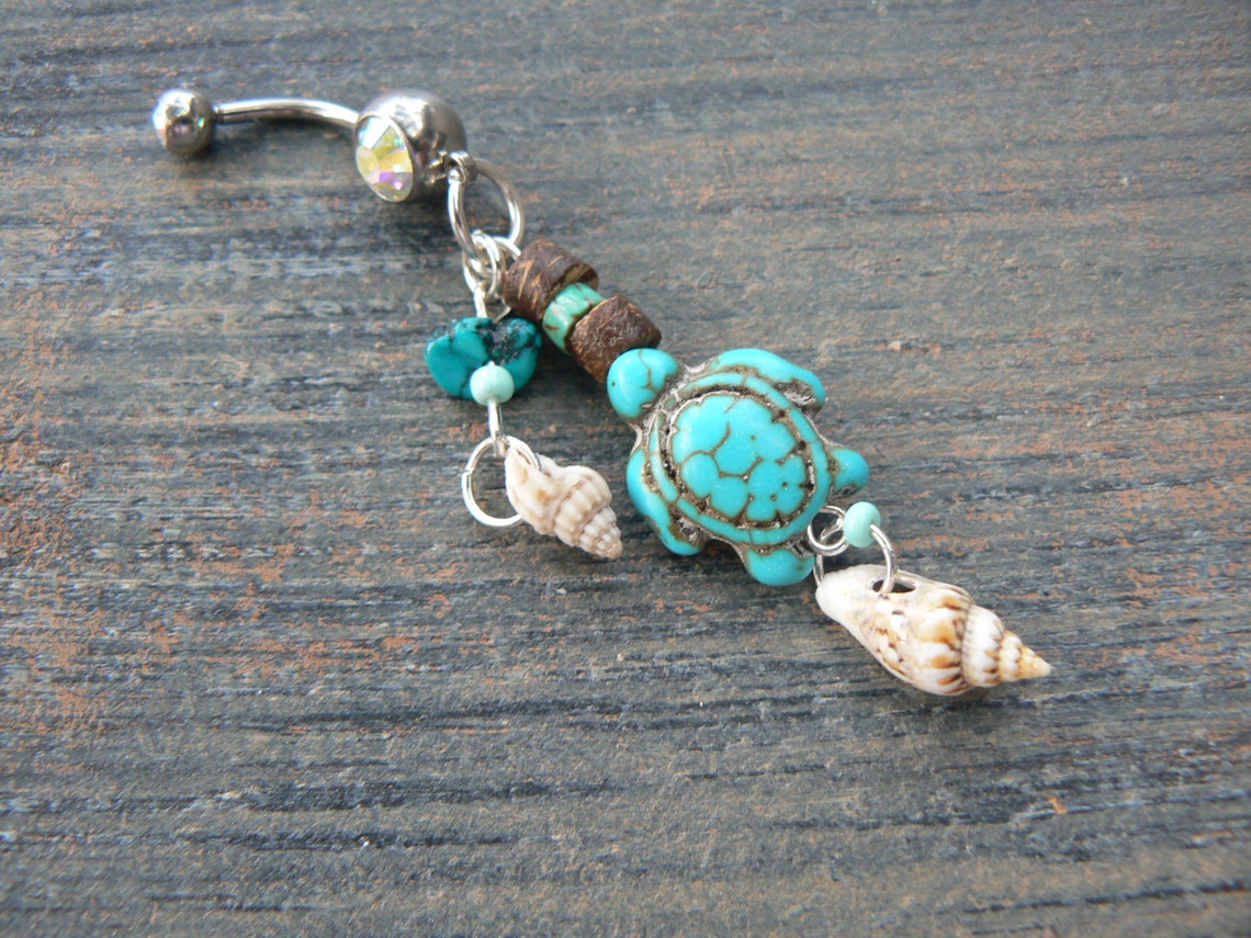 Shell Sea Turtle Belly Ring Turquoise Magnesite Shells - Etsy