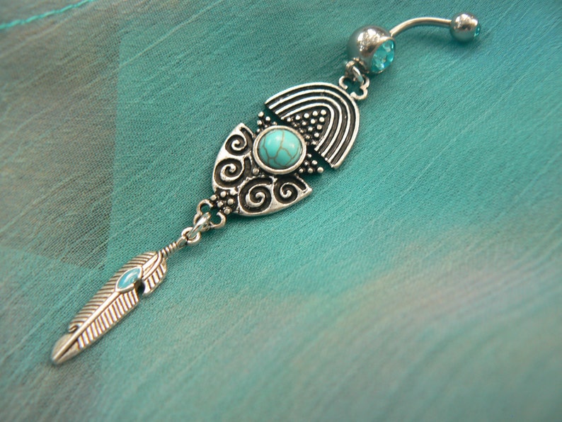 tribal belly ring feather belly ring in tribal fusion southwest boho and hipster style