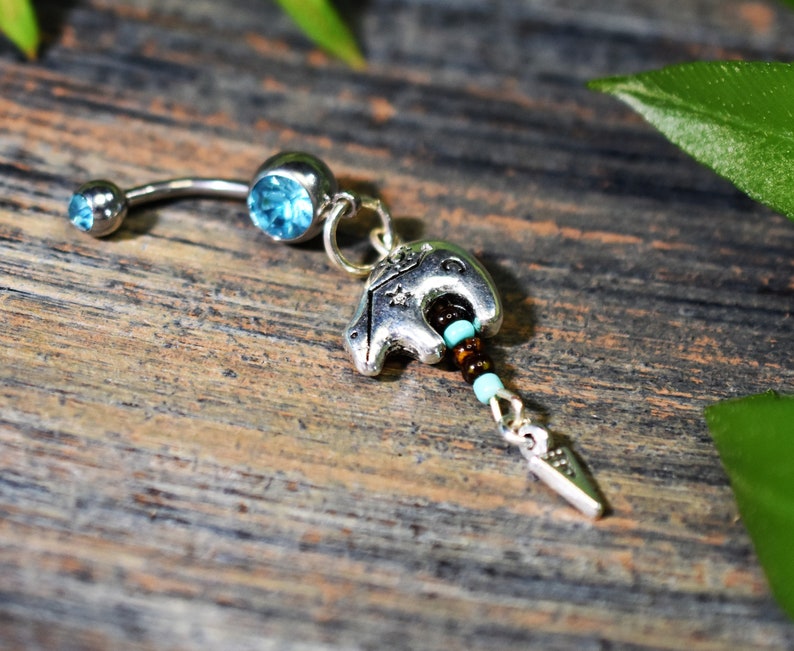 tribal belly ring,bear totem belly ring Cosplay belly ring,zuni bear belly button ring,dangle belly ring body jewelry arrowhead