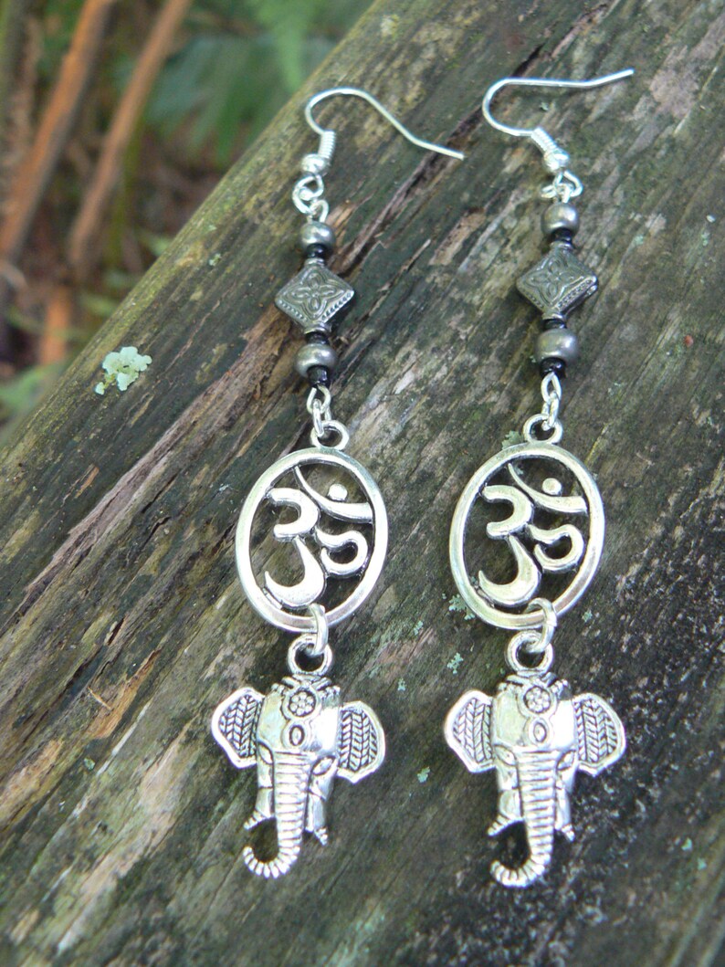 Sacred Elephant Earrings Ohm Earrings Spiritual Earrings Yoga Etsy